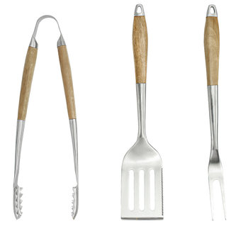 Amazon hot-selling acacia wood anti-scald hand grill three-piece barbecue clip