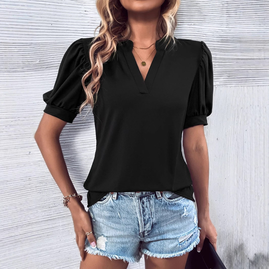 Womens Loose Fit Short Sleeve T Shirt Solid Color Comfortable Fabric Casual Style Wholesale Available