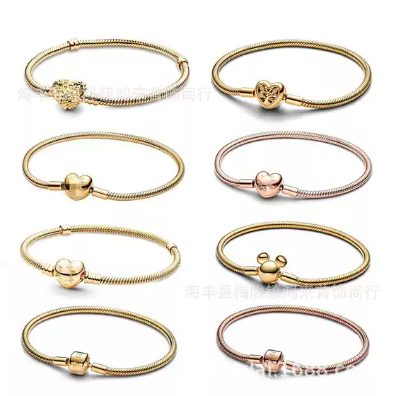 Panjia Dora 925 White Copper Gold-Plated Square Head Snake Bone Bracelet DIY Accessories New Rose Gold Heart Finished Bracelet