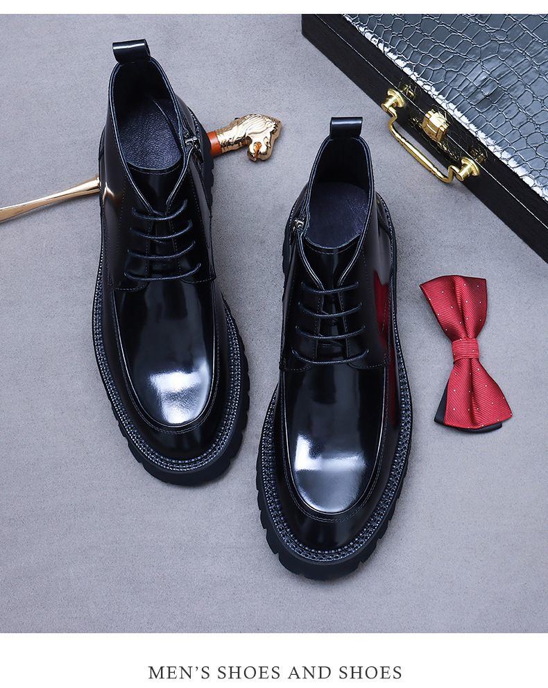 Giày boot nam da bò cổ thấp đế dày tôn dáng — Màu đen, Màu cà phê mẫu lót nhung, Màu đen mẫu lót nhung, Màu cà phê