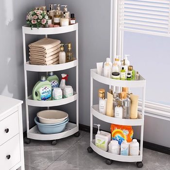 Bathroom Storage Rack Floor Triangle Storage Rack Multi-layer Wheeled Mobile Kitchen Storage Rack Corner Storage Rack