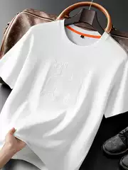 Light luxury trendy fashion casual versatile summer men's round neck short-sleeve white slim-fit men's t-shirt top