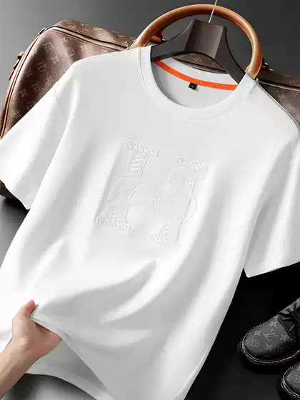Light luxury trendy fashion casual versatile summer men's round neck short-sleeve white slim-fit men's t-shirt top