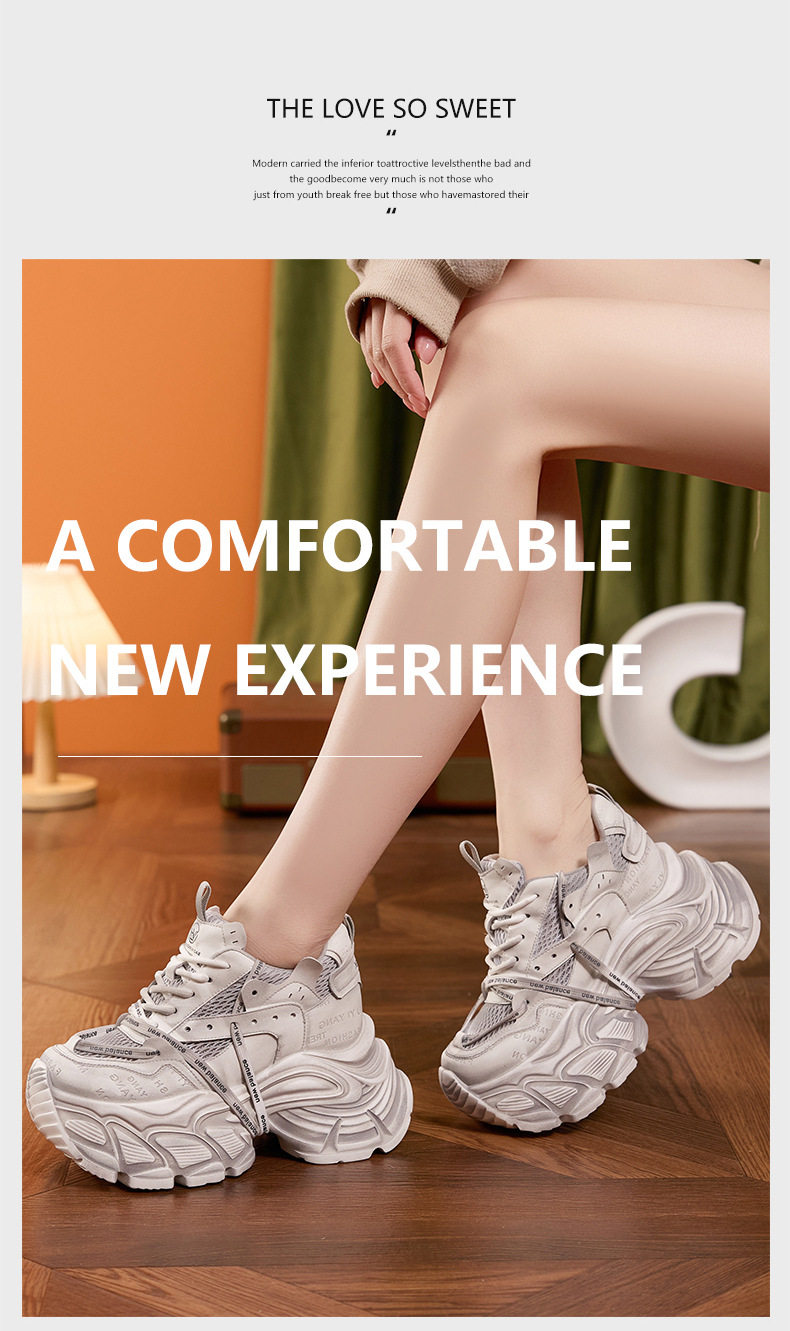 Giày thể thao platform nữ đế dày microfibre thoáng khí, gót siêu cao 8 cm — Xám chi tiết 10