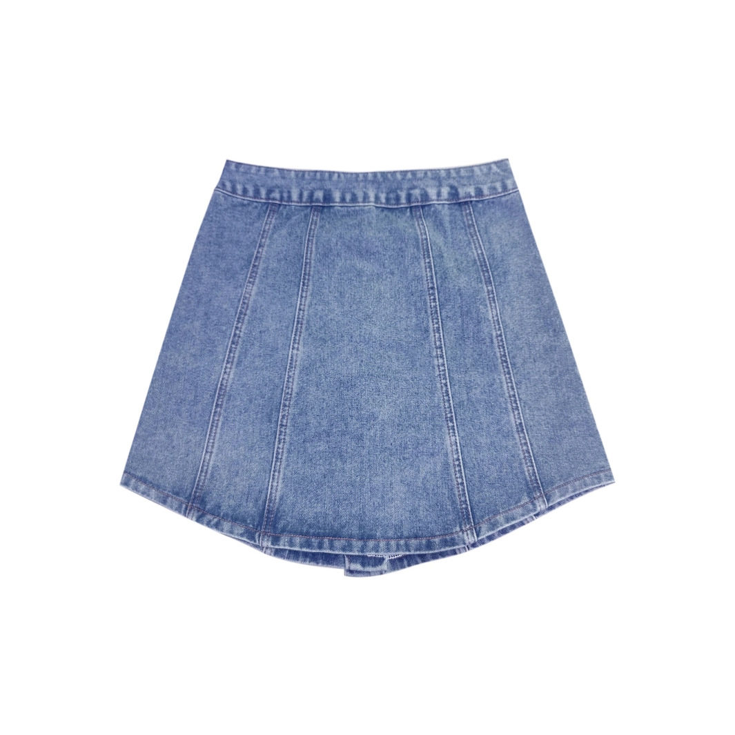Womens Denim A Line Skirt Single Breasted Waist Defining Decorative Details Casual Wear Spring Summer Wholesale