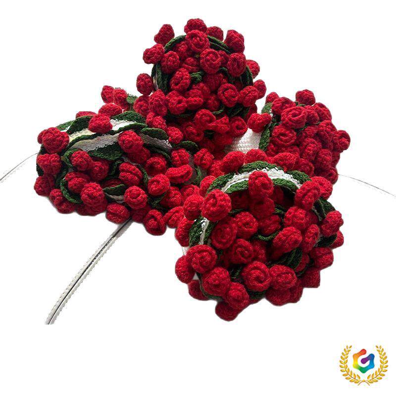 Ready-Made Rose Bouquet Blanket, Finished Office Nap Flower Blanket, Wool Ball, Hand-Knitted Blanket, Gift for Best Friend