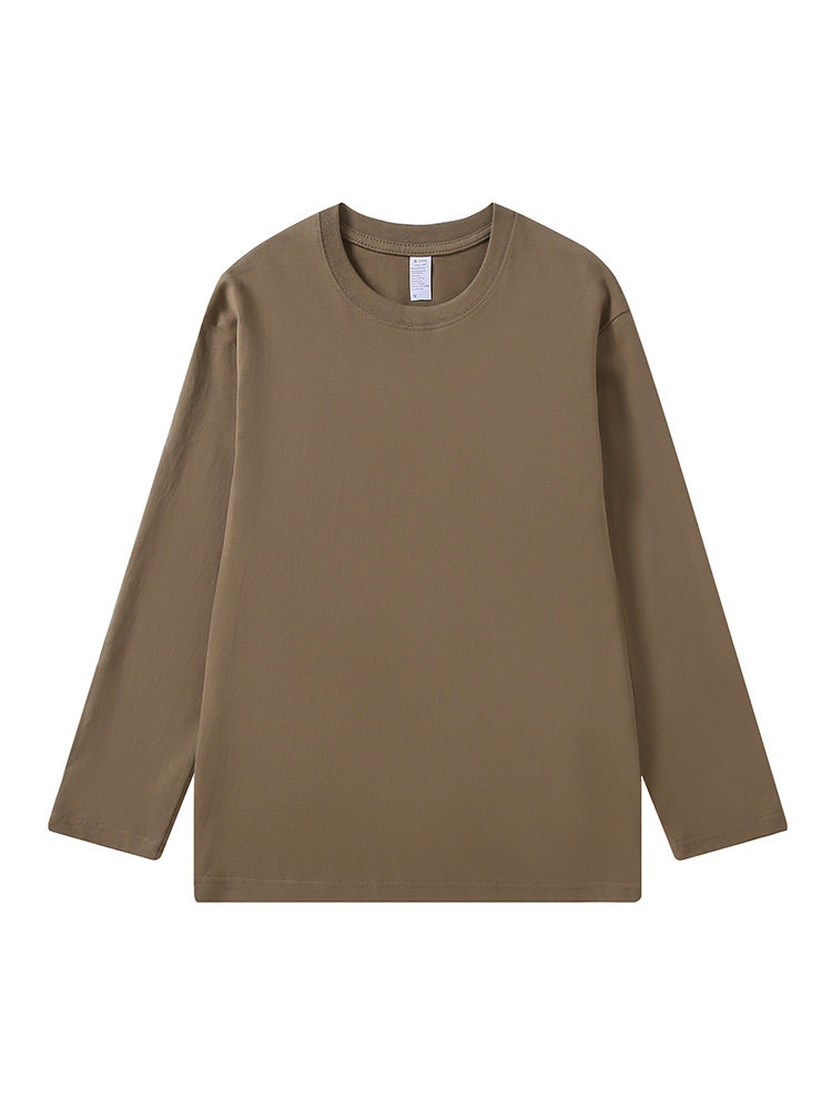260g heavy combed cotton round neck long sleeve T-shirt sweater men's and women's same solid color bottoming autumn clothes drop shoulder loose
