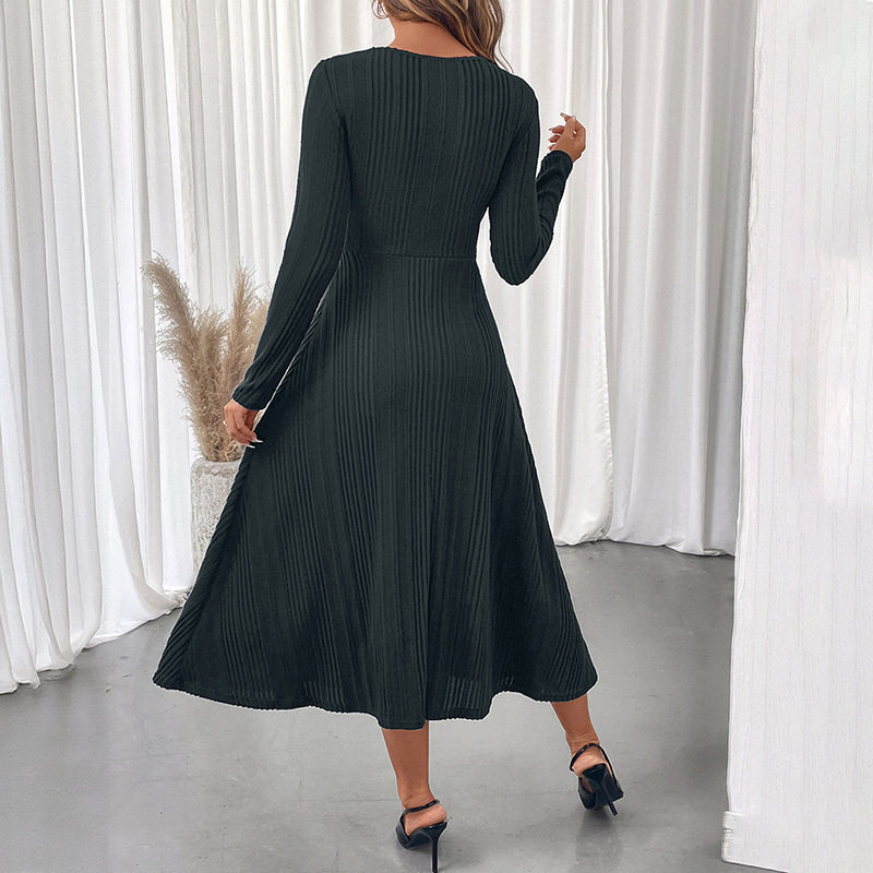 Elegant Hollow Out Round Neck Bodycon Dress Solid Color Slim Fit Suitable for Office Wear Wholesale Available