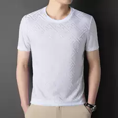 Ice Silk Summer Short-Sleeved T-Shirt for Middle-Aged Men New Breathable Casual Round Neck Thin Jacquard Half-Sleeved Top Export