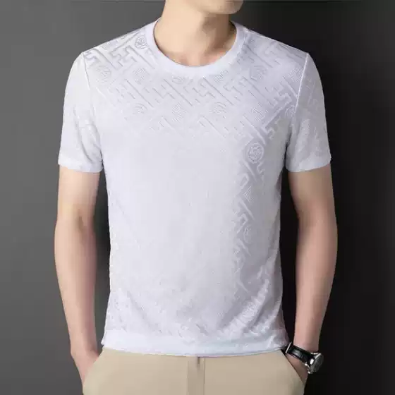 Ice Silk Summer Short-Sleeved T-Shirt for Middle-Aged Men New Breathable Casual Round Neck Thin Jacquard Half-Sleeved Top Export