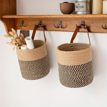 Multi-functional Storage Blue Wall Hanging Storage Box Entrance Key Sundry Kitchen Ginger and Garlic Basket Woven Decorative Flower Pot