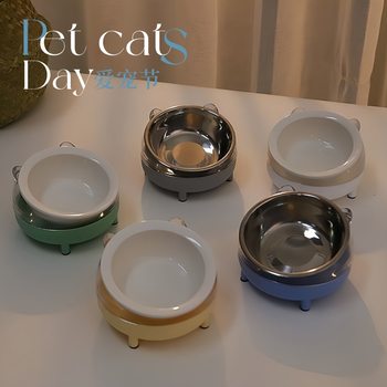 Factory Direct Sales Cat Bowl Stainless Steel Cat Bowl Eating and Drinking Dual-Purpose Pet Cat Bowl Cat Food Bowl Cat and Dog Rice Bowl Ceramic Bowl