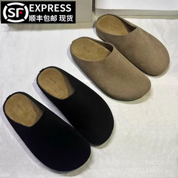 [Waterproof Rowd12]2024 Spring and Autumn New Style Unisex Versatile Retro Genuine Leather Half-Slipper Mules Birkenstock Shoes Flat