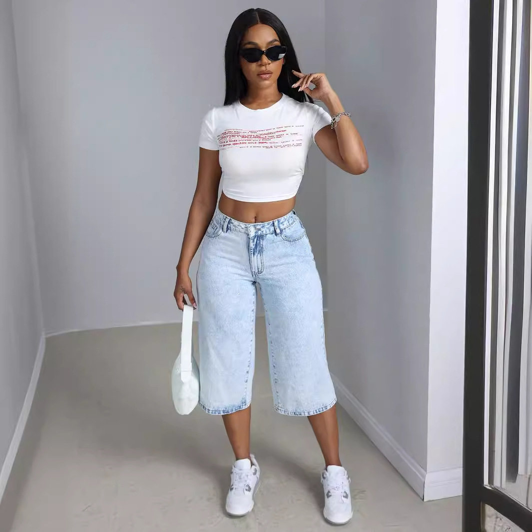 Loose Fit High Waisted Denim Shorts Flattering Straight Leg Design Casual Summer Wear Wholesale Available