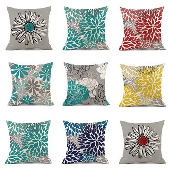 Bohemian style pillow cover cross border linen geometric floral print pillow cover decorative sofa cushion cover