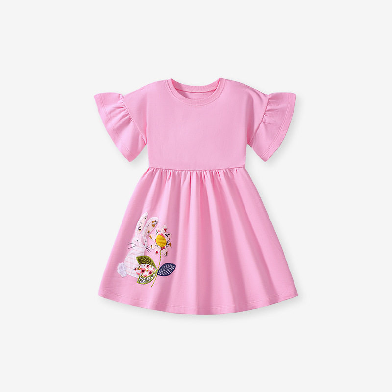 Kids' Summer Short-Sleeve Cartoon Dress, Cute Cotton Girls' Dress