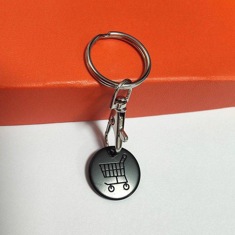 Cross-border European and American Supermarket Hand-pushed Shopping Cart logo Coin Metal Tokens Lobster Clasp Keychain Advertising Gift Batch