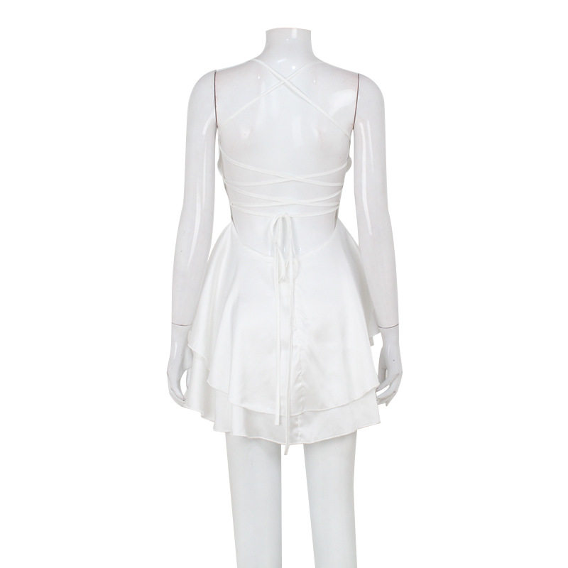 High Waist Satin A Line Mini Dress Slim Fit Backless Spaghetti Straps Summer Party Wear Wholesale Available
