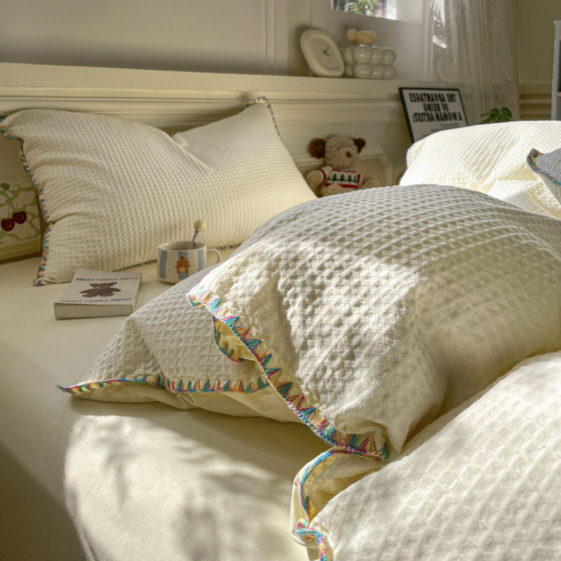 Cotton waffle bed four-piece cotton 2025 new autumn and winter thick quilt cover student bed sheets three-piece set