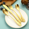 Bear four-piece 304 stainless steel tableware suit cartoon children's spoon Fork knife dessert spoon student Golden Western food