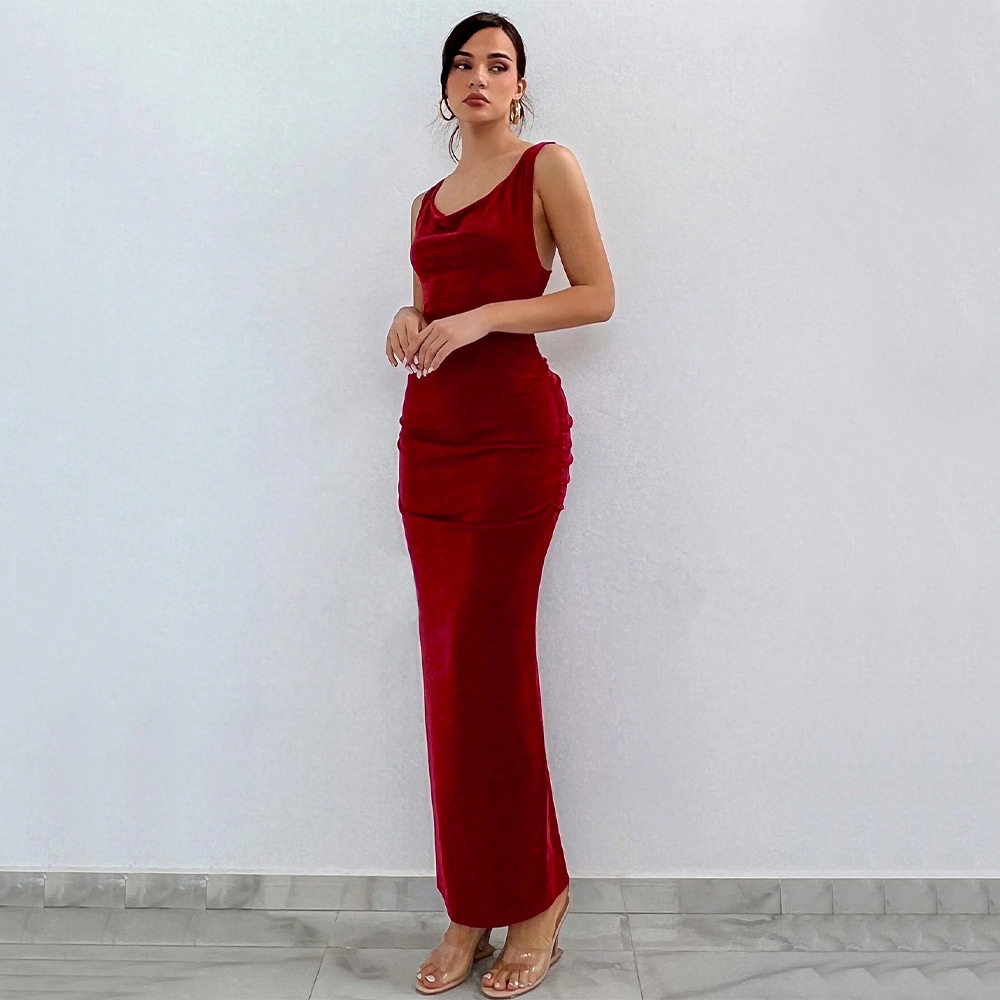 Backless Bodycon Maxi Dress Round Neck Cross Back Design Slim Fit Perfect for Parties and Evening Events Wholesale