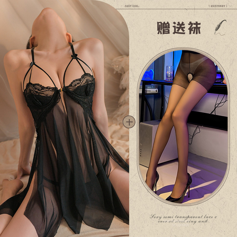 夜听香情趣内衣性感蕾丝诱惑吊带睡裙火辣镂空花瓣裙女透明睡衣