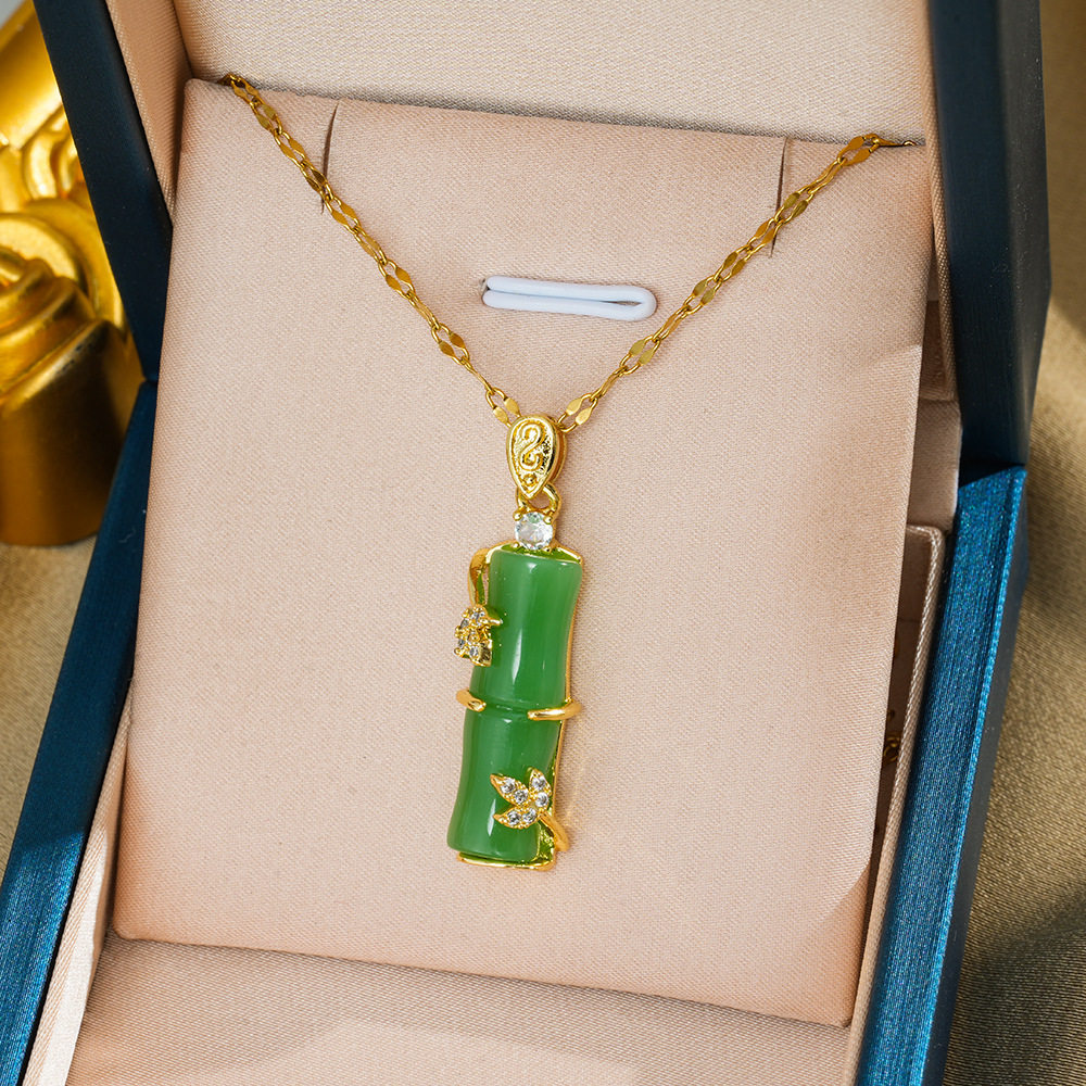 361 バンブー ネックレス - ゴールドとグリーン