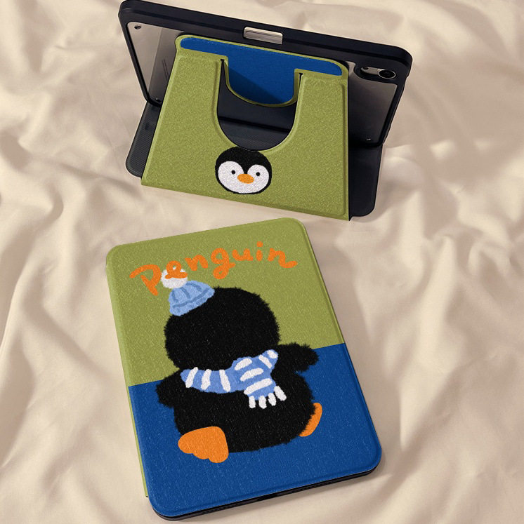 Cartoon Penguin Back View Ipad10/9 Generation Tablet Protective Cover Acrylic 360 Degree Rotating Air6/5 Protective Case 4