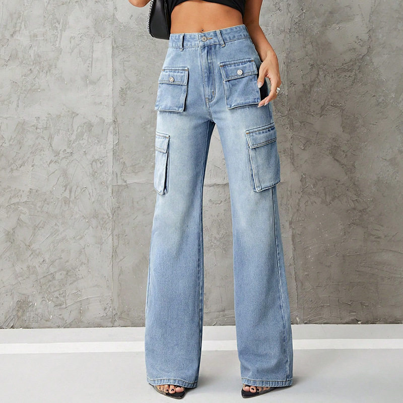 High Waisted Denim Cargo Pants Slim Fit Trendy Style Casual Wear Wholesale Available bulk order