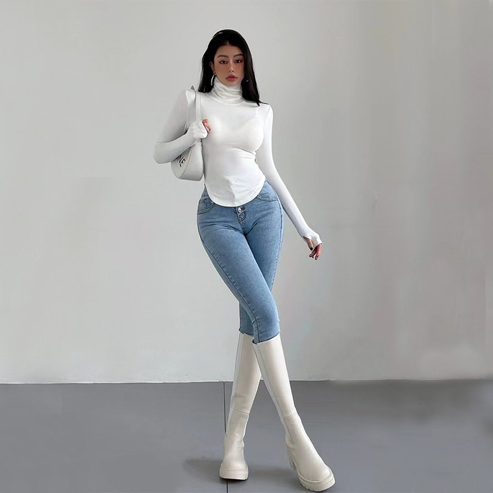 Slim Fit High Neck T Shirt Womens Sexy Style Spring Summer Bodycon Design Wholesale Available