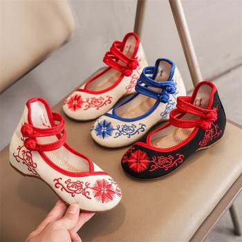 Children's Embroidered Shoes Girls' Hanfu Shoes 2023 New Chinese Style Round Toe Girl's Performance Soft-soled Ancient Dress Dance Shoes