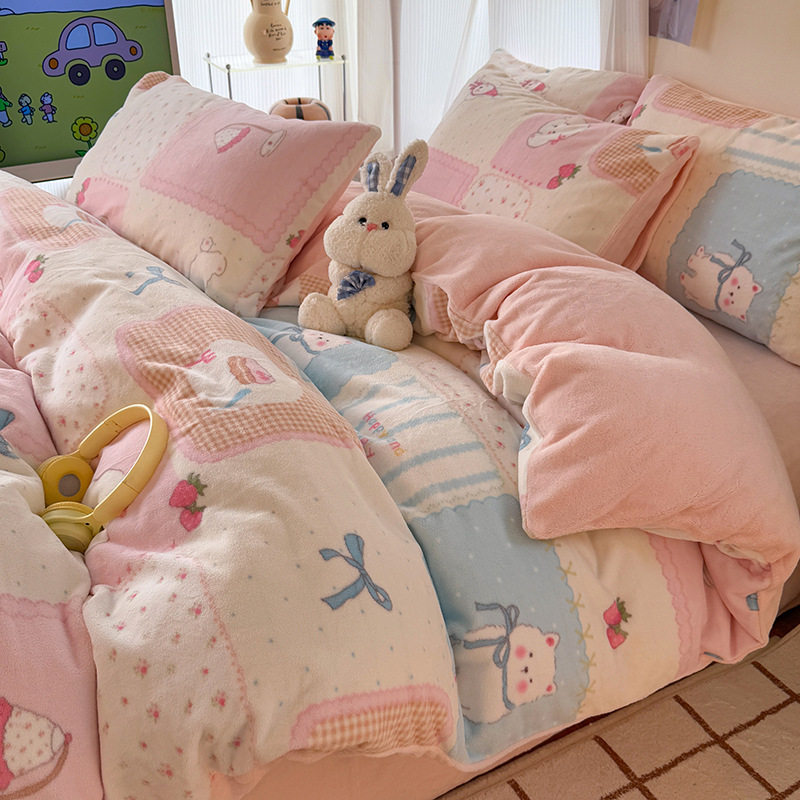 Category a Maternal and Infant Grade Bedding Milk Velvet Four-Piece Winter Accessible Luxury High-End Quilt Cover Coral Three-Piece Set