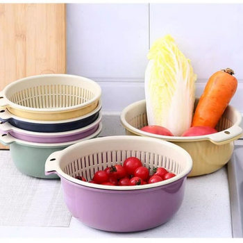 Double-Layer Plastic Vegetable Washing Basin with Draining Basket, Rice Washing Tool, Vegetable Washing Basin for Home Kitchen, Fruit Washing Tray