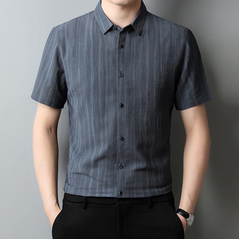 Áo Sơ Mi Nam Ngắn Tay Kín Cổ Hàng Mùa Hè Phong Cách Trẻ Trung