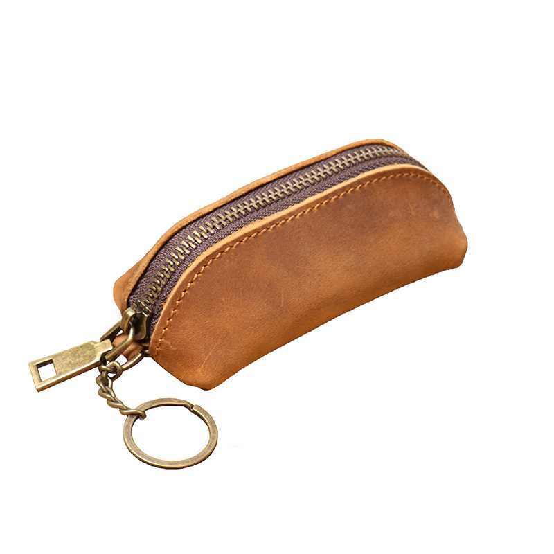 Foreign trade distribution new men's leather coin purse women's Crazy Horse leather key bag multi-functional cowhide clutch storage bag