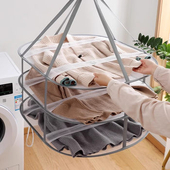 Household Clothes Drying Net Flat Mesh Bag Multifunctional Windproof Clothes Basket Sock Drying Tool Factory Balcony Storage Tool