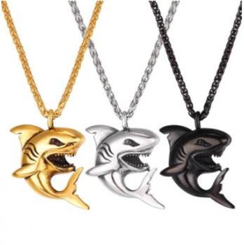 Suxin Cross-Border European and American Hot-Selling Trend Ferocious Great White Shark Pendant Necklace Fashion Punk Style Men's Necklace Wholesale