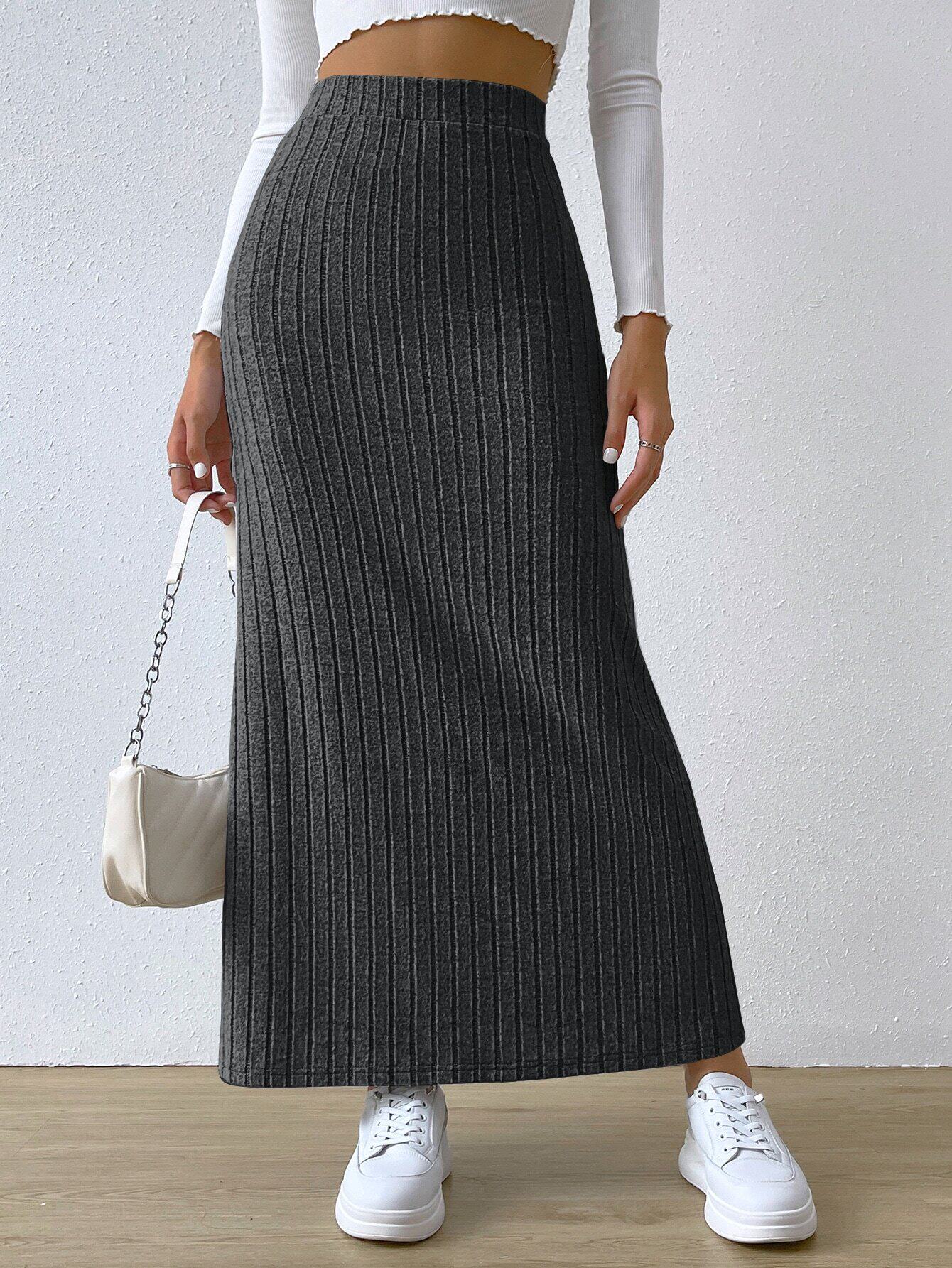 Elegant High Waisted Midi Skirt Simple Design Side Slit Slim Fit Spring Summer Womens Fashion Wholesale Available