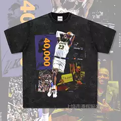 American retro james 44,000 printed short sleeve T-shirt washed heavy Vintage small neckline