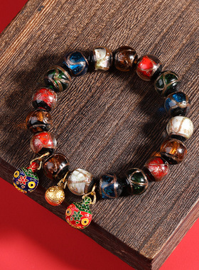 小红书香灰琉璃手串老秦同款琉璃珠子多五彩吞金兽手链女