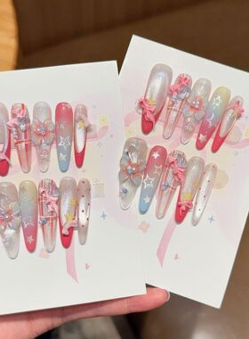 极繁主义雕花款夏日纯手工穿戴甲精品中长款款显白美甲假指甲贴片