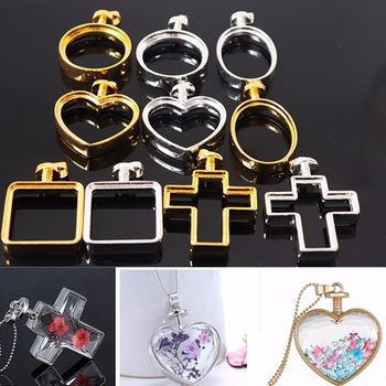Color-Preserving Dried Flower Glass Necklace Pendant Metal Holder Peach Heart Round Oval Square Heart and Other Double-Sided Base