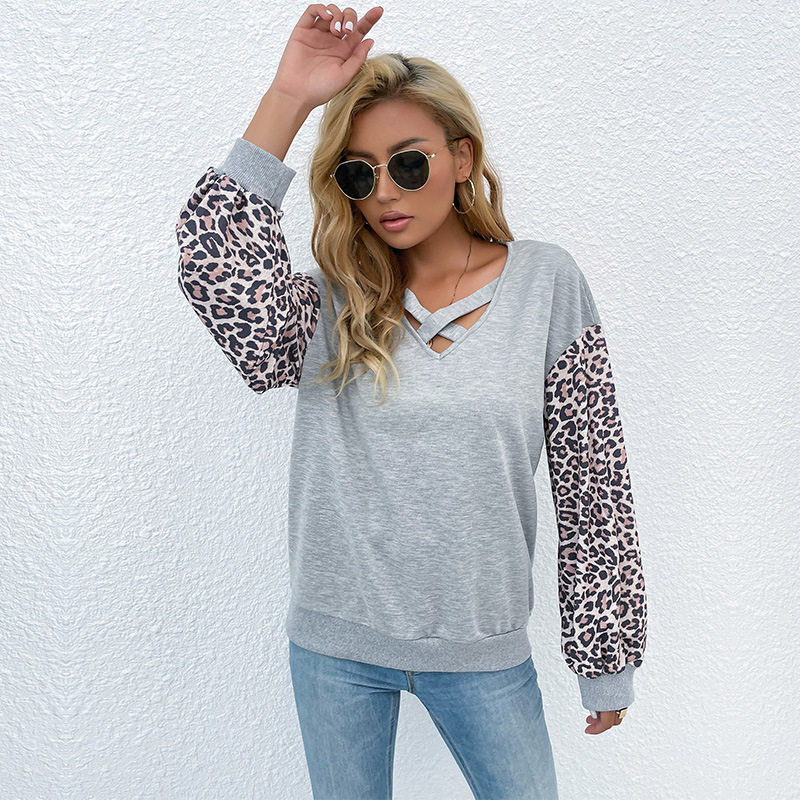 Leopard Print Long Sleeve T Shirt Mid Length Casual Style Comfortable Fabric Perfect for Spring and Autumn