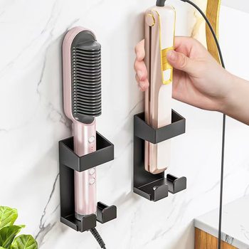 Bathroom Comb Storage Rack, Curling Iron Holder, Washstand Hair Straightener Storage Box, Wall-Mounted Bathroom Shelf, No Drilling Required