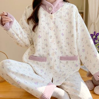 Lunar Clothing Spring and Autumn Postpartum Breastfeeding Pajamas Going Out Air Cotton Thickened Pregnant Women's Pajamas Autumn and Winter Maternal Breastfeeding suit