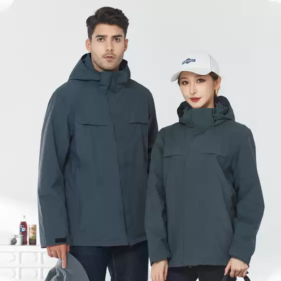 Outdoor Solid Color 3-in-1 Jacket with Short Sleeves for Men and Women, Fleece Inner Layer, Detachable Two-Piece Set with Logo