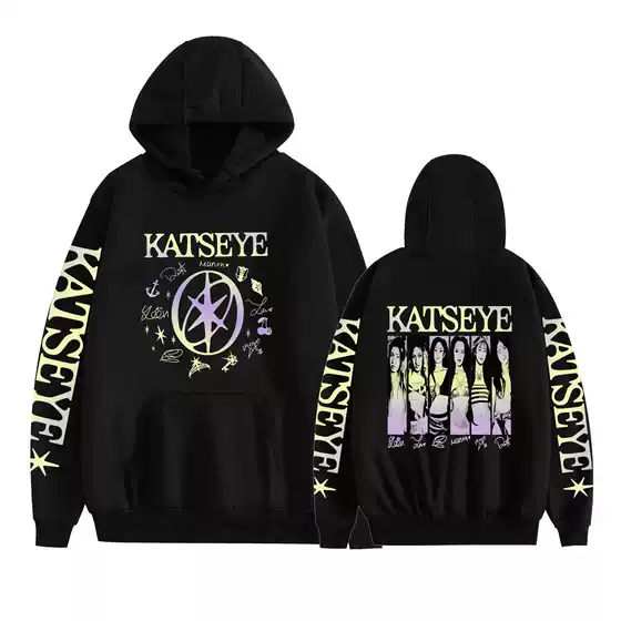 New Foreign Trade Style Loose Sweatshirt Katseye Girl Group Print Personalized Couple's Fleece-Lined Hooded Style