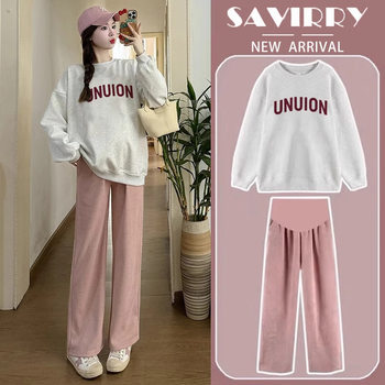 Maternity suit Autumn New Round Neck Letter Printed Sweat plus size Loose Fashionable Korean Long Sleeve Top for Women