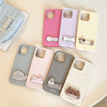Cute Ins Cute Pet Holder Suitable for Apple 16 Mobile Phone Case Iphone15Pro Max Korean Polka Dot 13 Soft 11