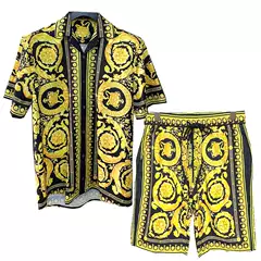 2024 Spring and Summer New European and American Fashion Youth Popular Foreign Trade Cross-Border Digital Printing Men's Short-Sleeved Shirt Suit